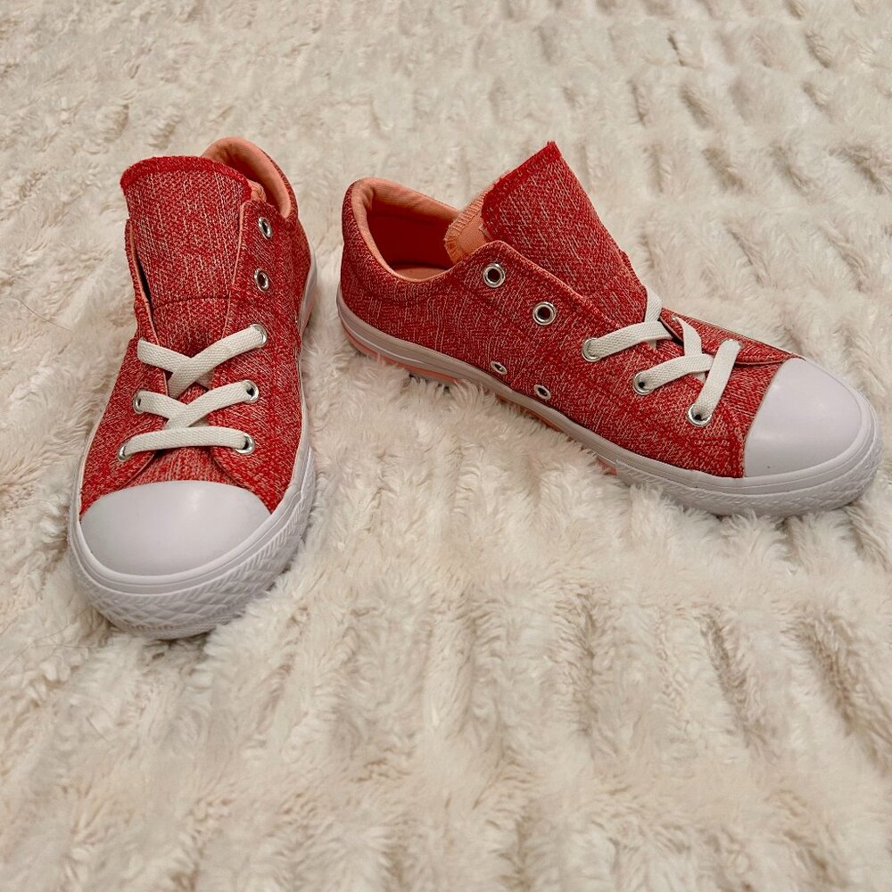 Converse All Star 661844F, Jr's White/Pink Canvas Sneaker Shoes Size 4